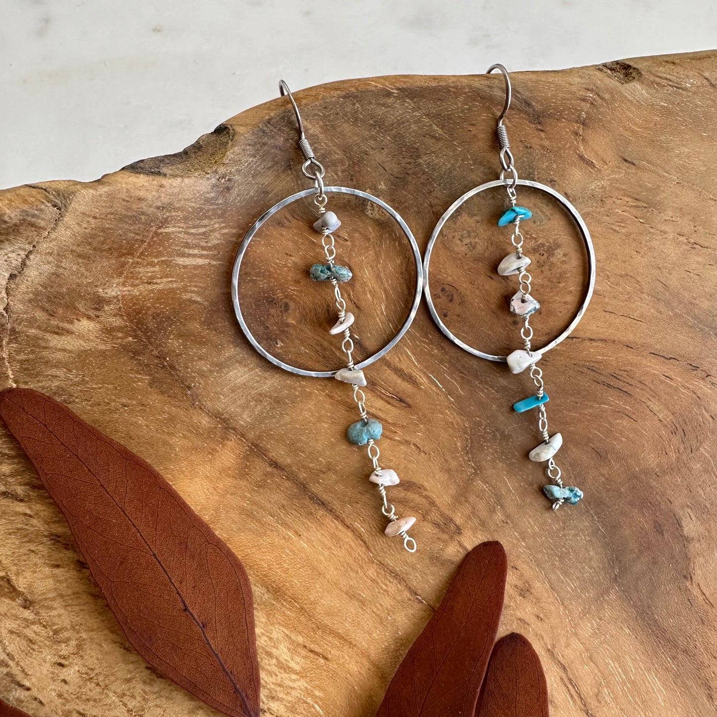 TURQUOISE CHIP SILVER DANGLES