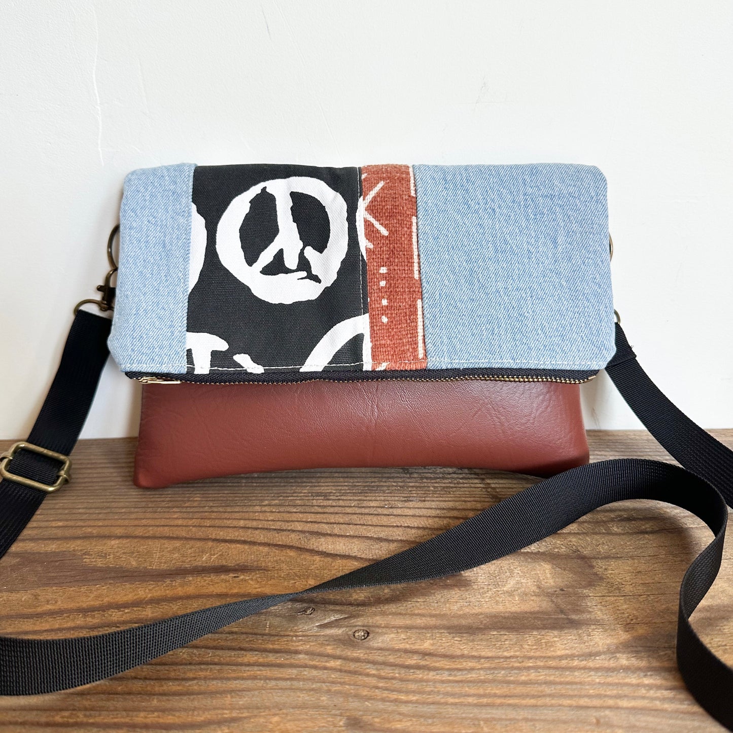 FOLDOVER CROSSBODY - Peace/Rust Mudcloth/Denim