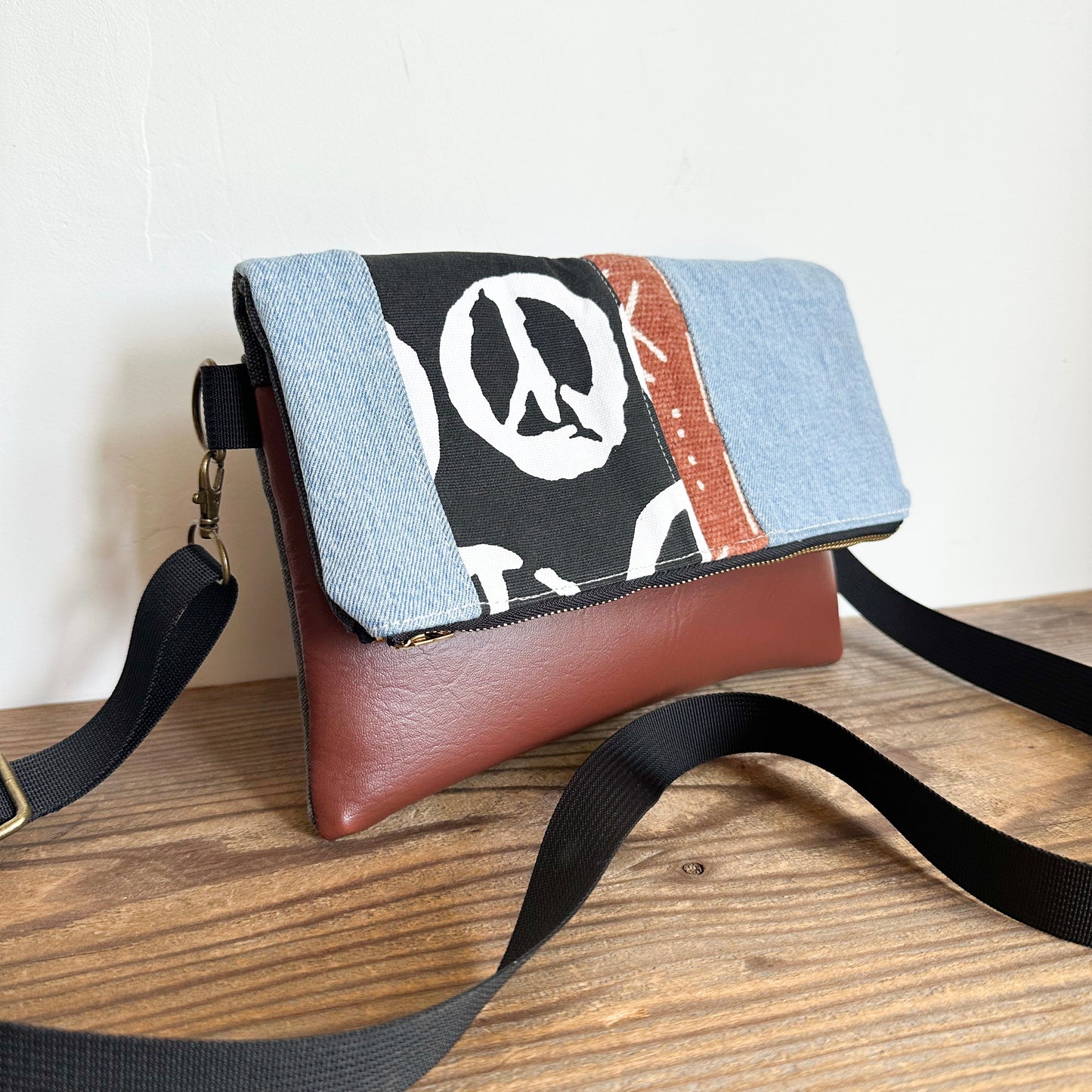 FOLDOVER CROSSBODY - Peace/Rust Mudcloth/Denim