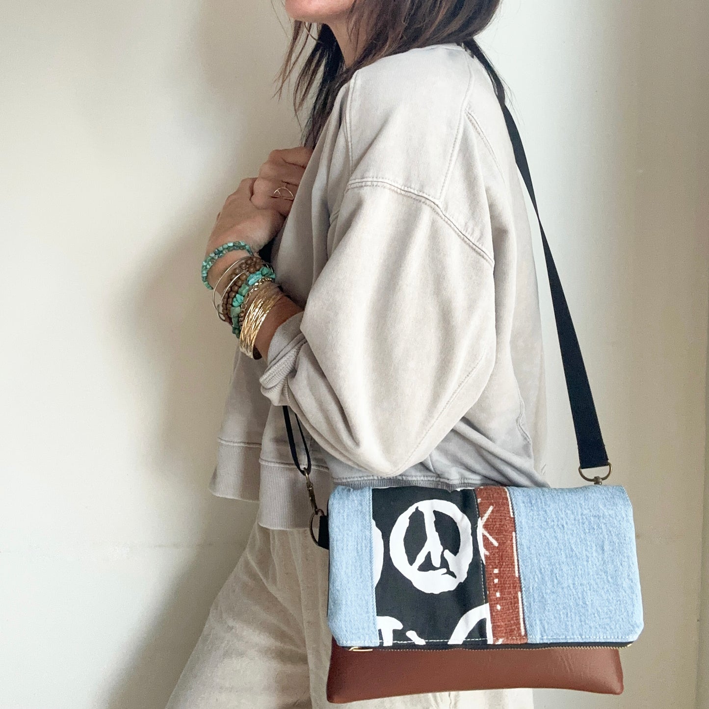 FOLDOVER CROSSBODY - Peace/Rust Mudcloth/Denim