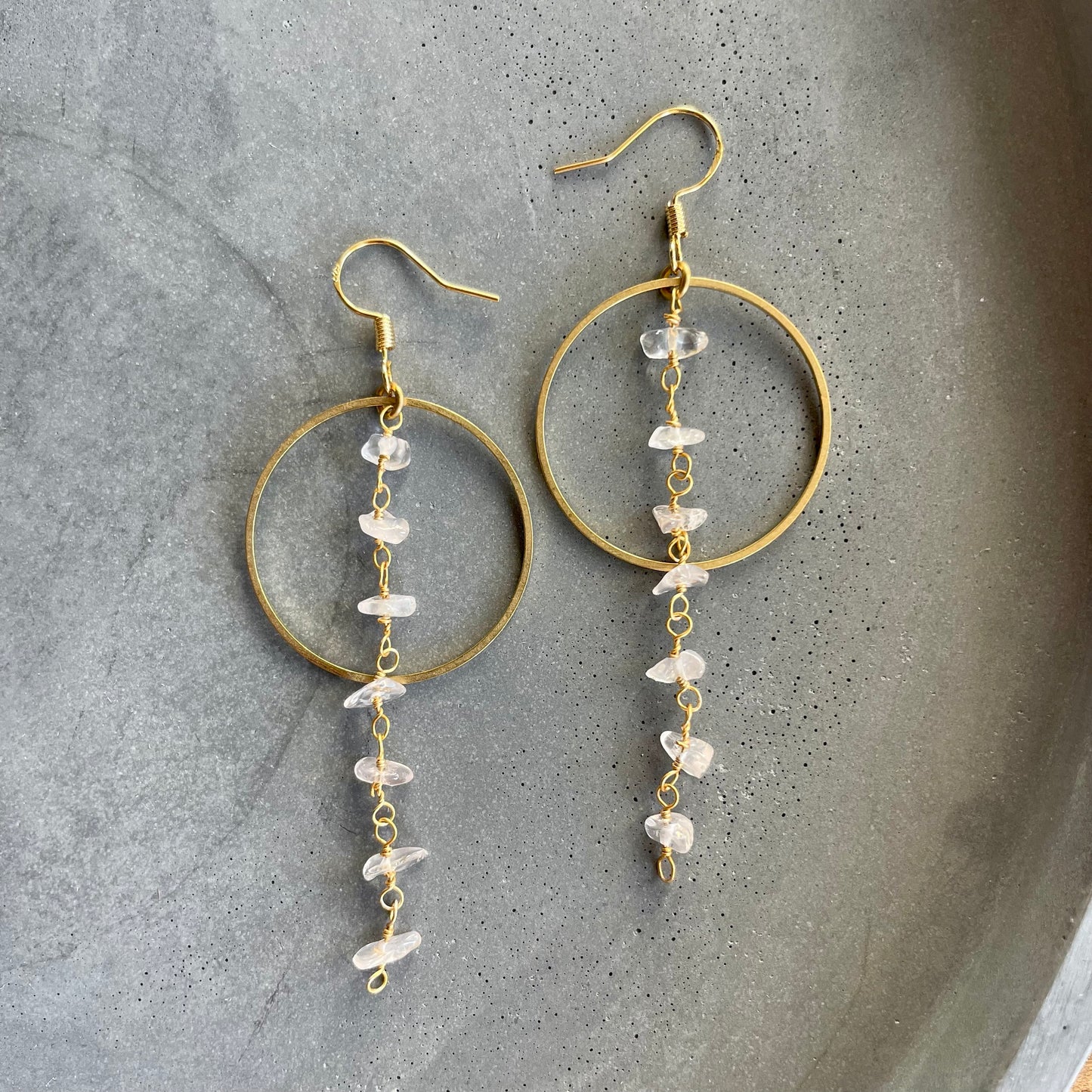 Rose Quartz Gold Dangles
