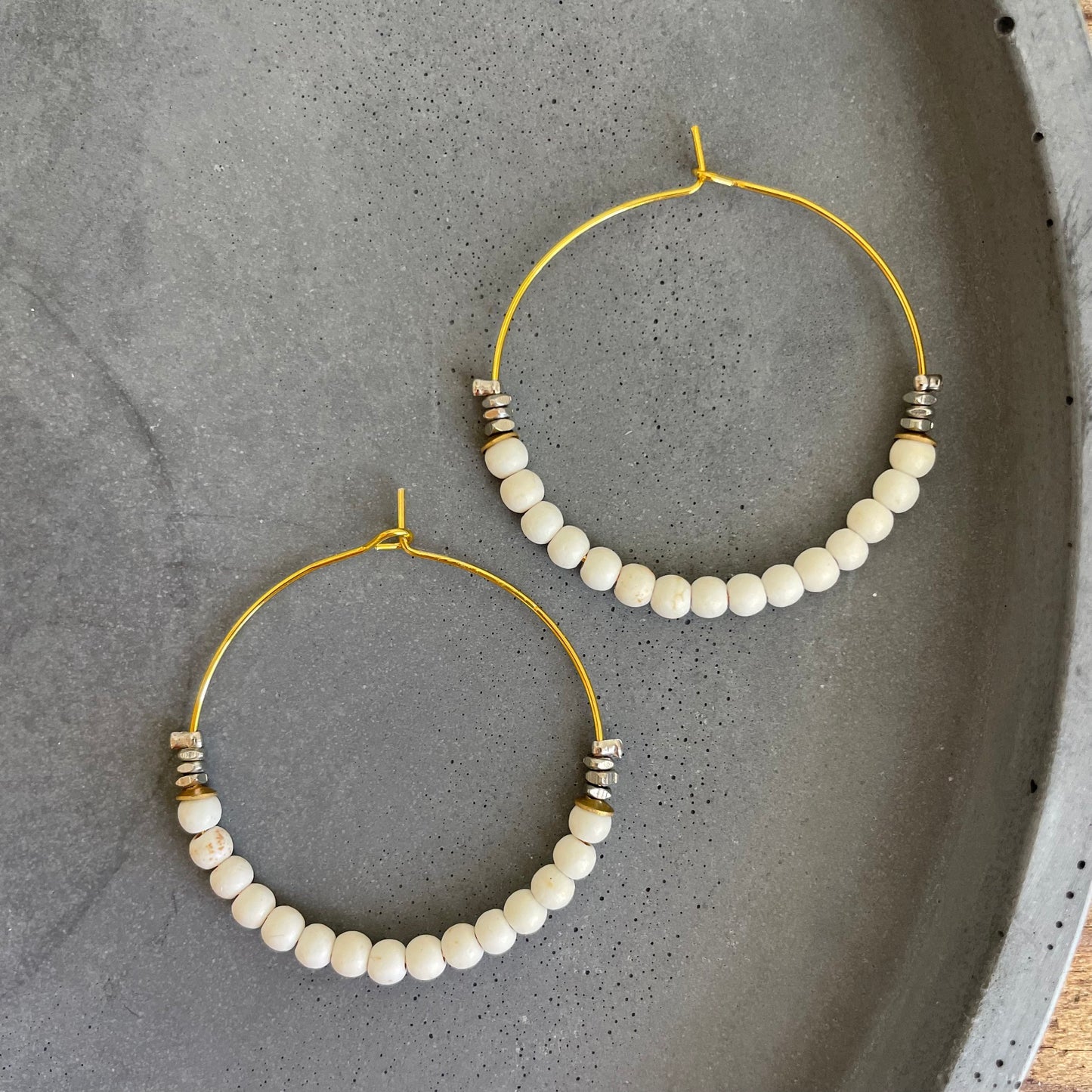 White Stone Artisan Hoops