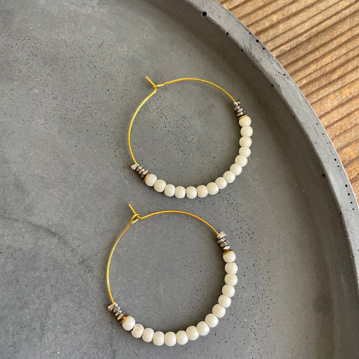 White Stone Artisan Hoops