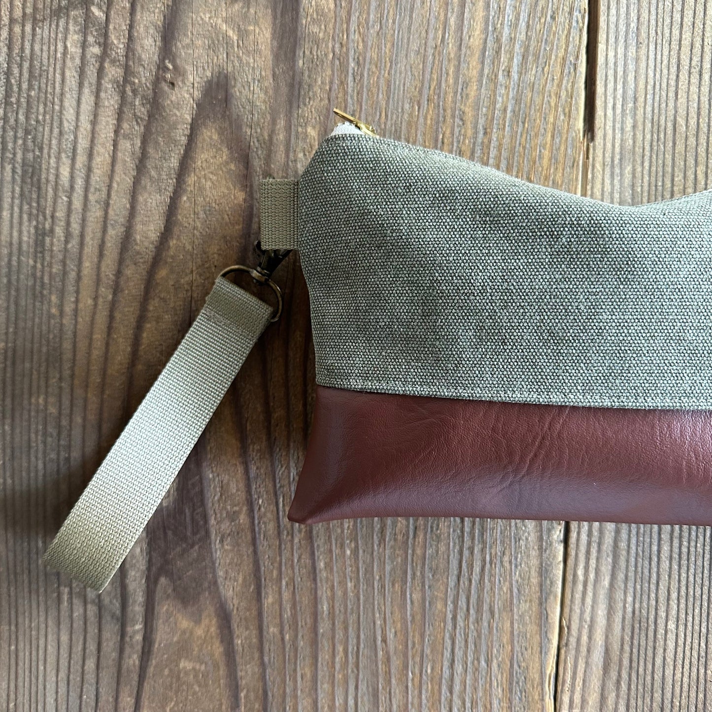 Olive Stonewashed Wristlet