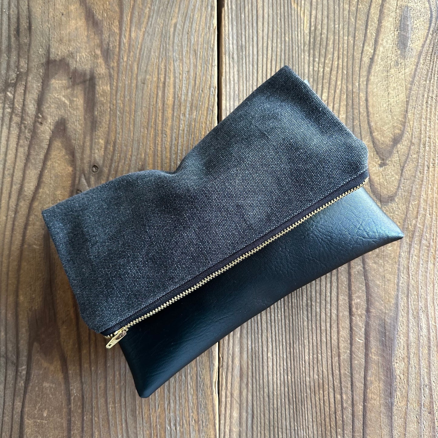 Charcoal Stonewashed Foldover Clutch