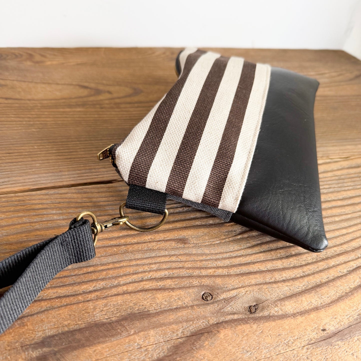 WRISTLET- Brown Stripe/Black Stonewashed Canvas