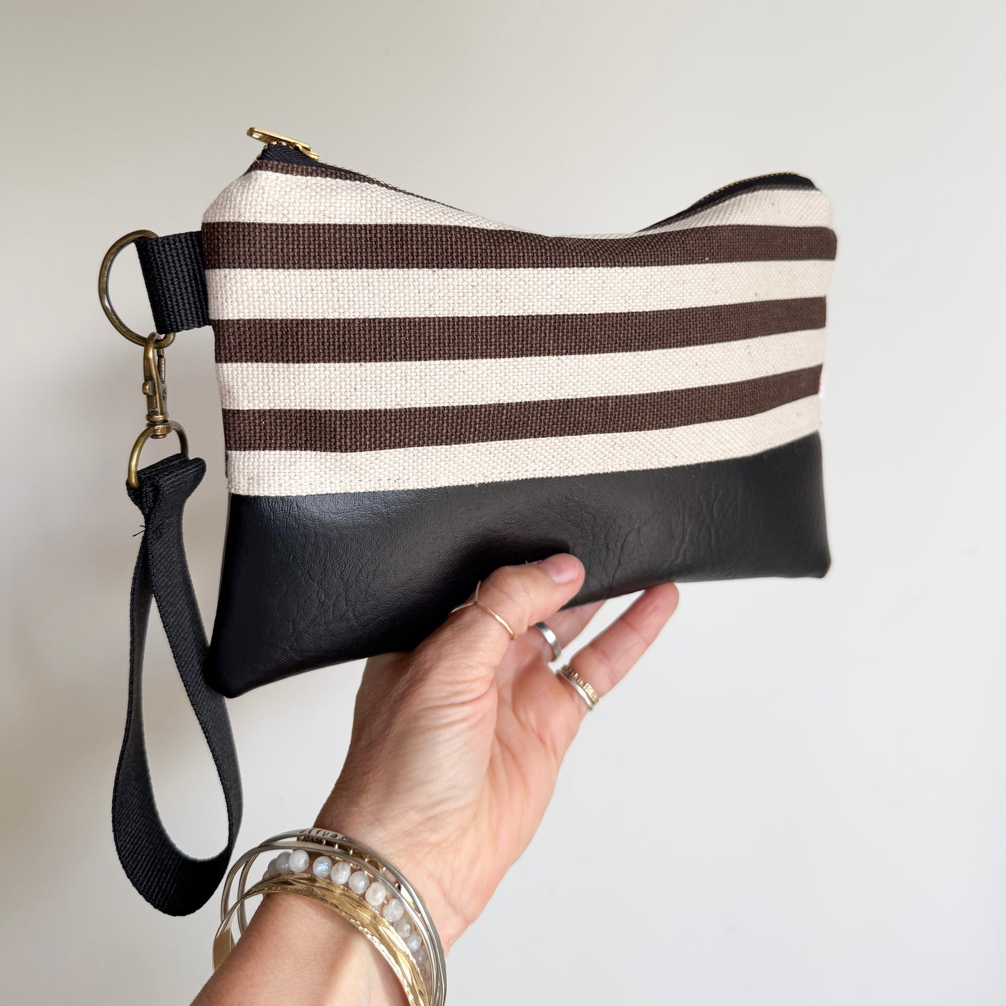 WRISTLET- Brown Stripe/Black Stonewashed Canvas