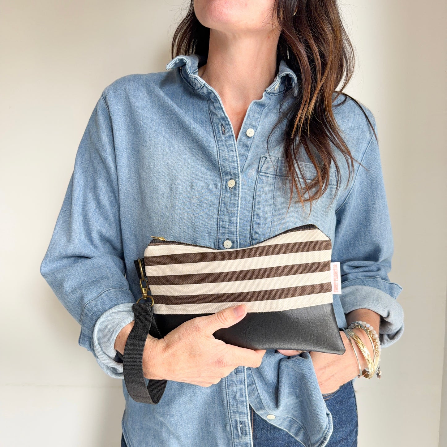 WRISTLET- Brown Stripe/Black Stonewashed Canvas