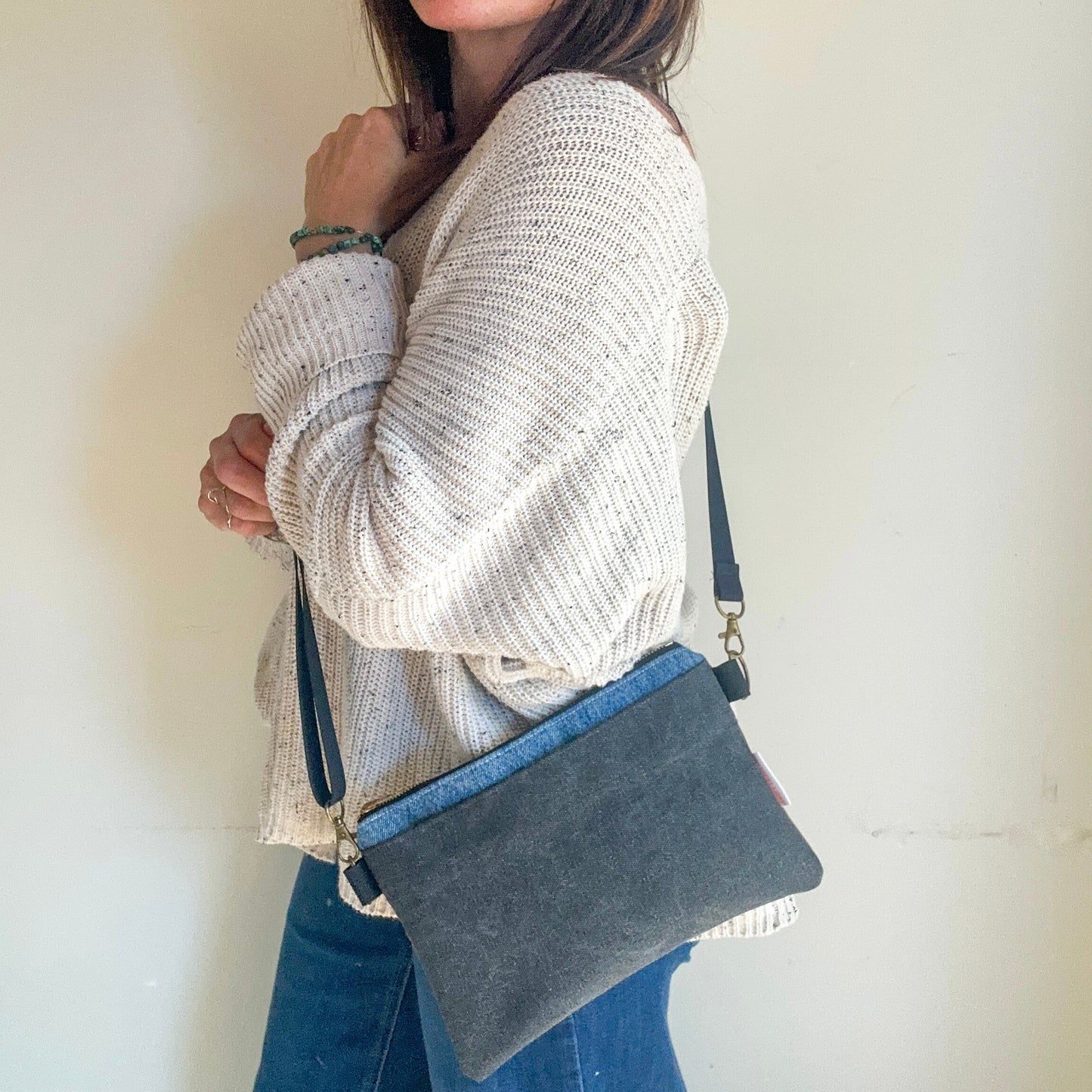 SMALL CROSSBODY - Denim + Charcoal Stonewashed
