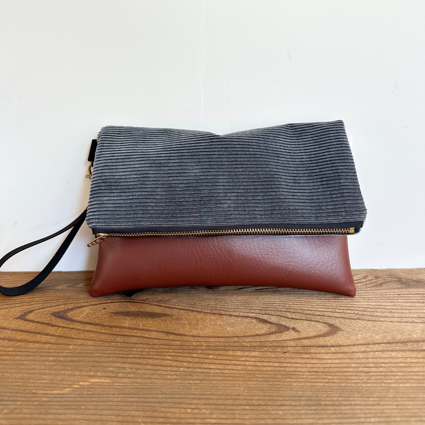 FOLDOVER CLUTCH- Gray Corduroy