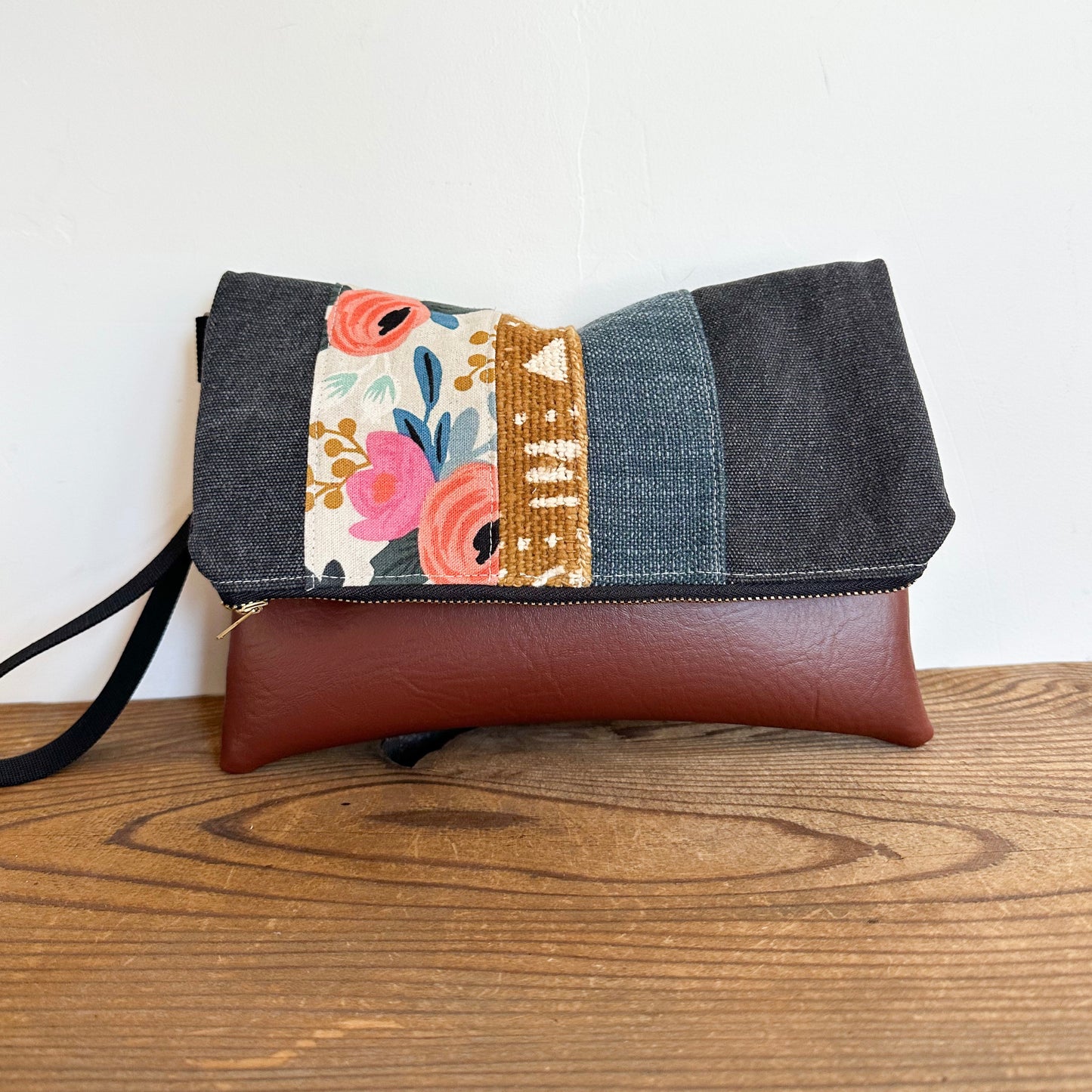 FOLDOVER CLUTCH- Floral/Mudcloth/Linen