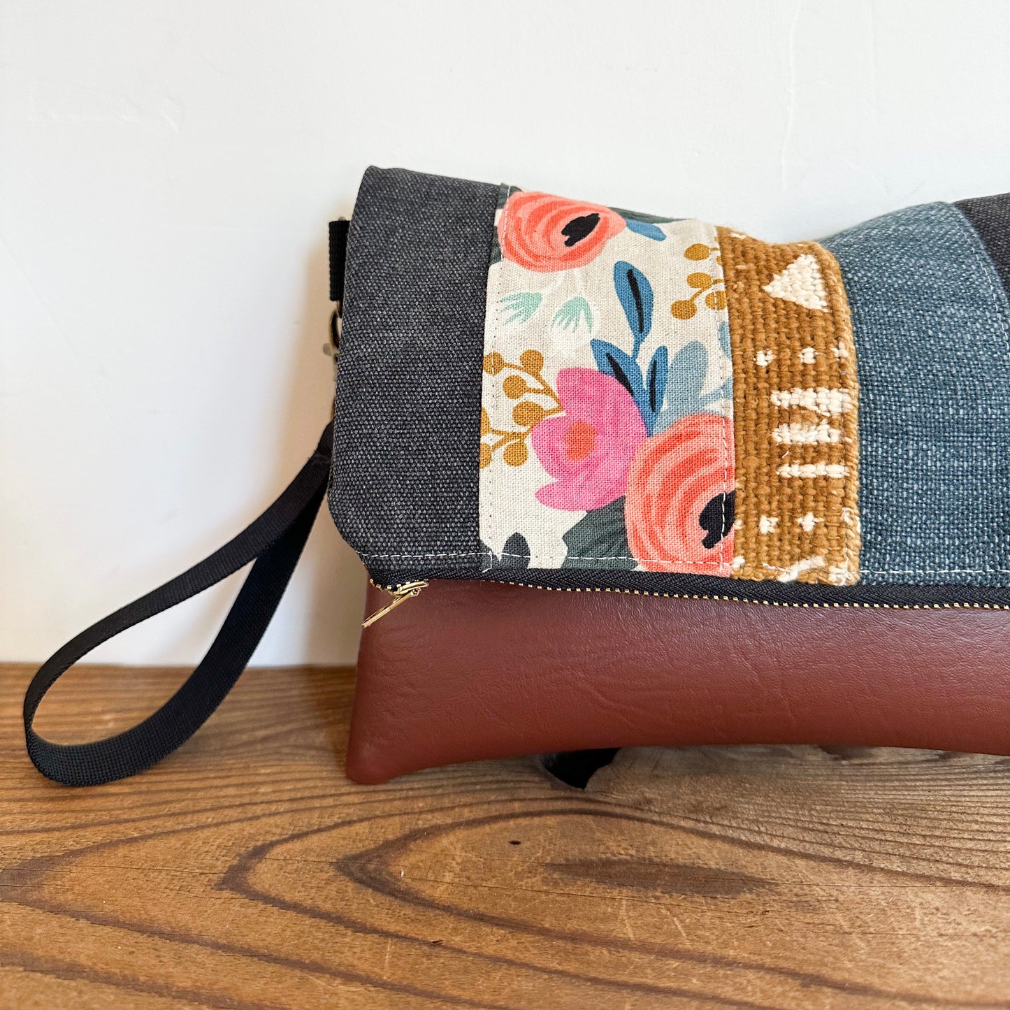 FOLDOVER CLUTCH- Floral/Mudcloth/Linen
