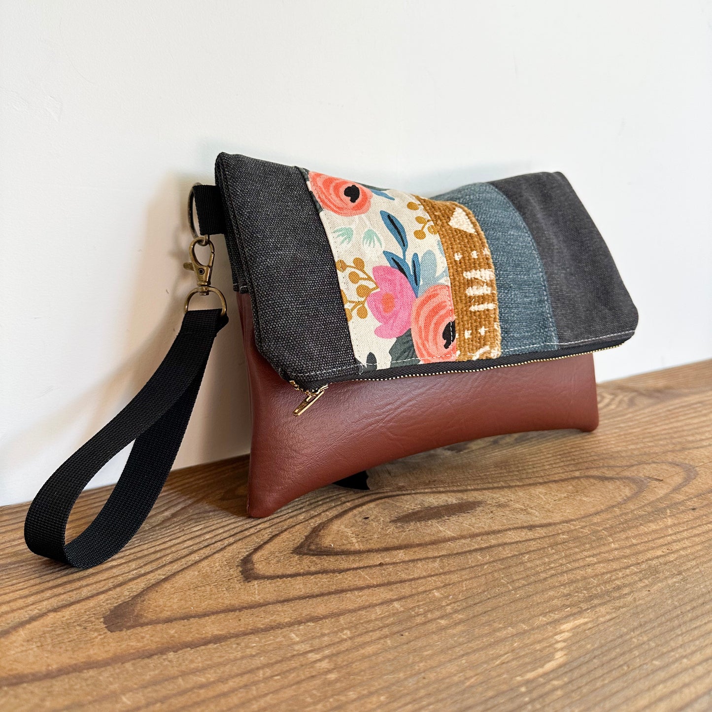 FOLDOVER CLUTCH- Floral/Mudcloth/Linen