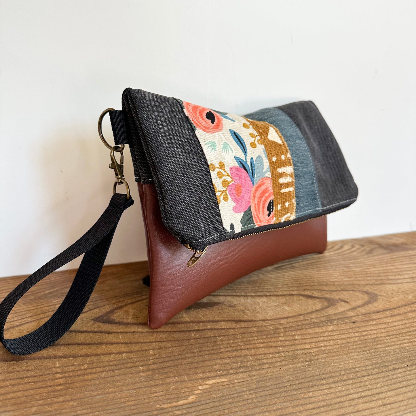 FOLDOVER CLUTCH- Floral/Mudcloth/Linen