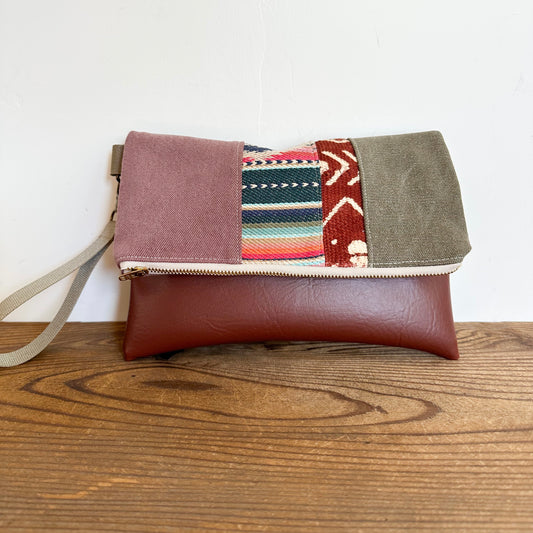 FOLDOVER CLUTCH- Mauve/Sierra Stripe/Red Mudcloth/Olive