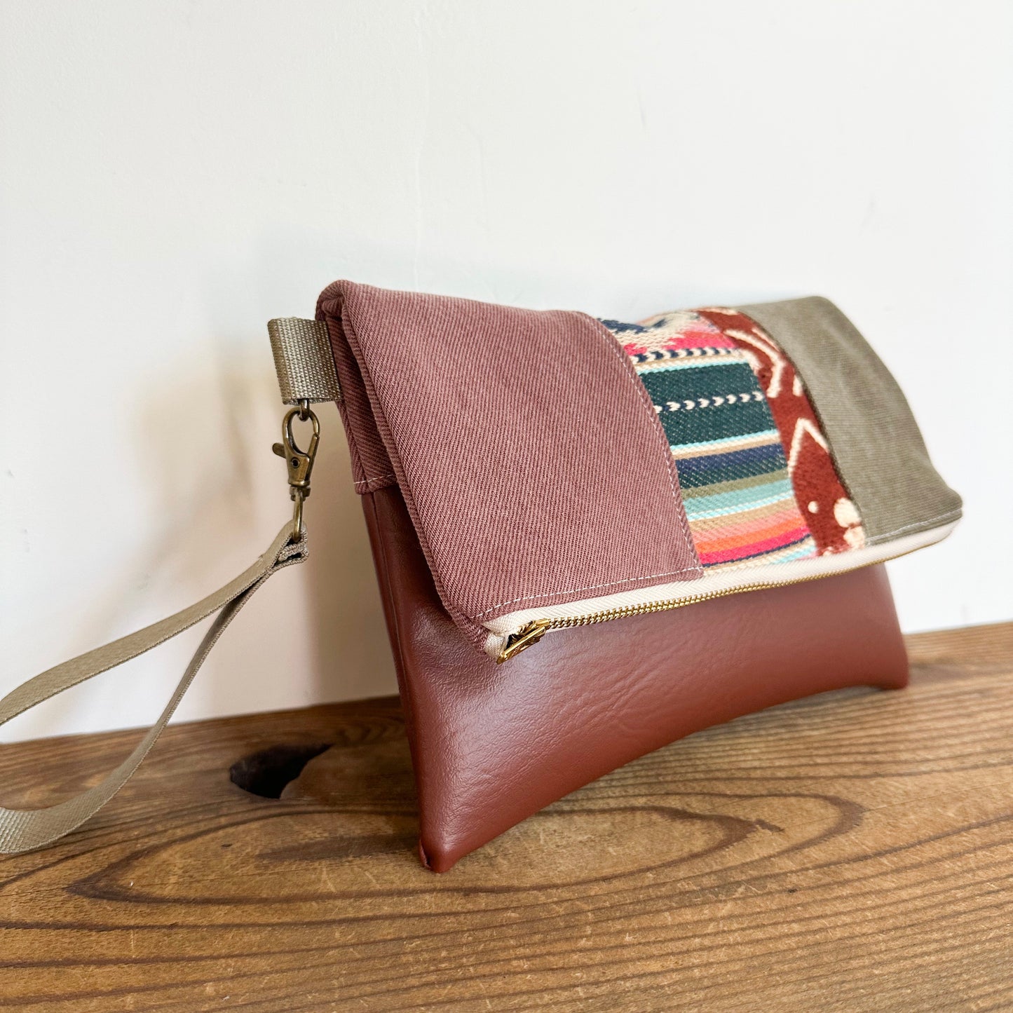 FOLDOVER CLUTCH- Mauve/Sierra Stripe/Red Mudcloth/Olive