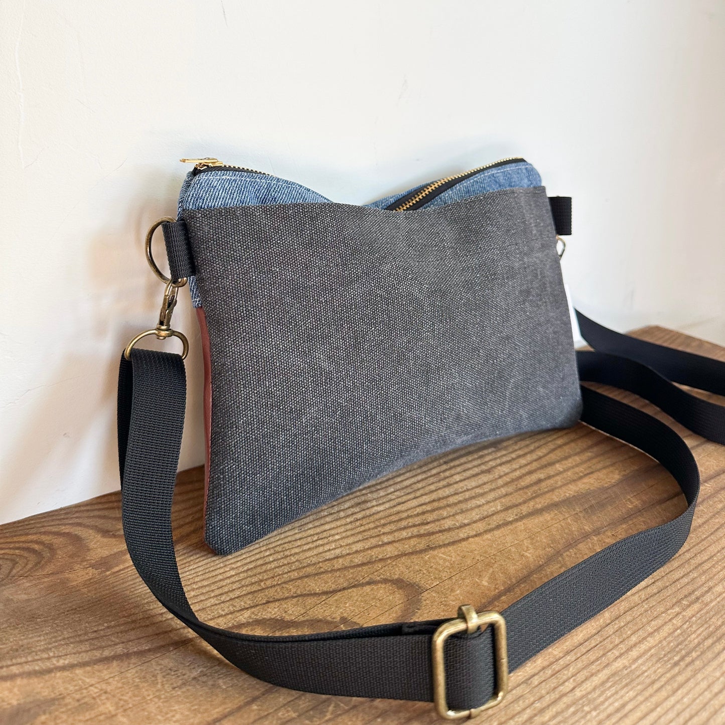 SMALL CROSSBODY - Denim + Charcoal Stonewashed