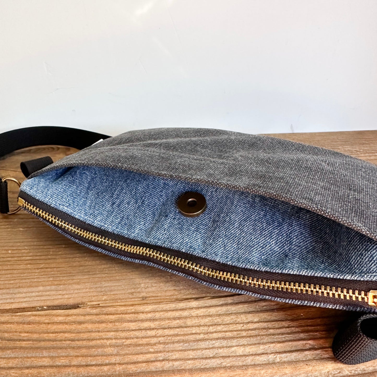 SMALL CROSSBODY - Denim + Charcoal Stonewashed