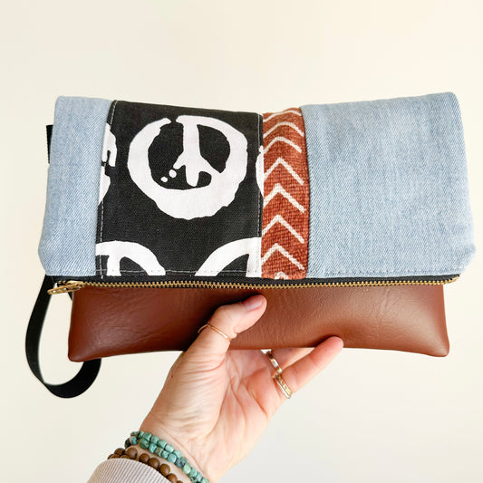 FOLDOVER CLUTCH- Peace/Mudcloth A