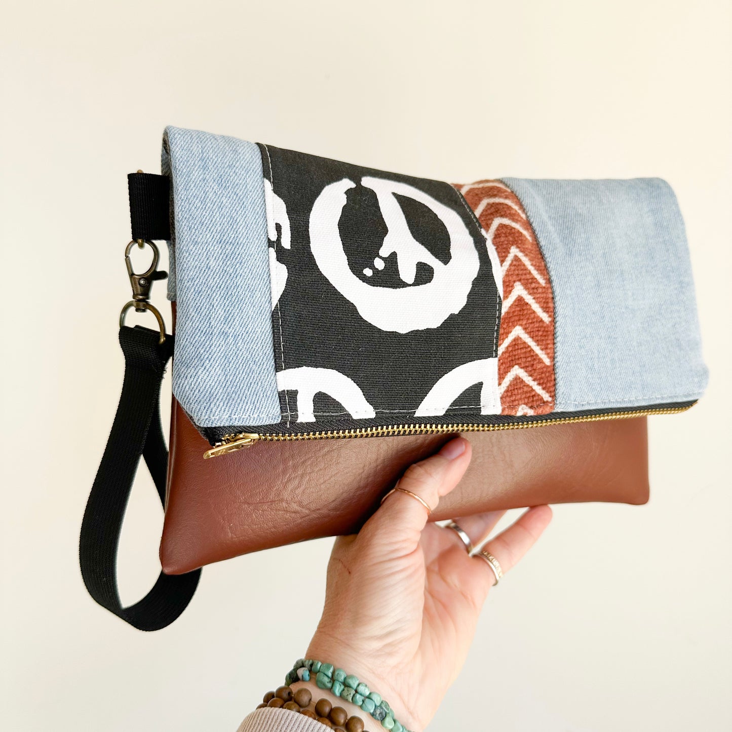 FOLDOVER CLUTCH- Peace/Mudcloth A