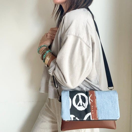 FOLDOVER CROSSBODY - Peace/Rust Mudcloth/Denim