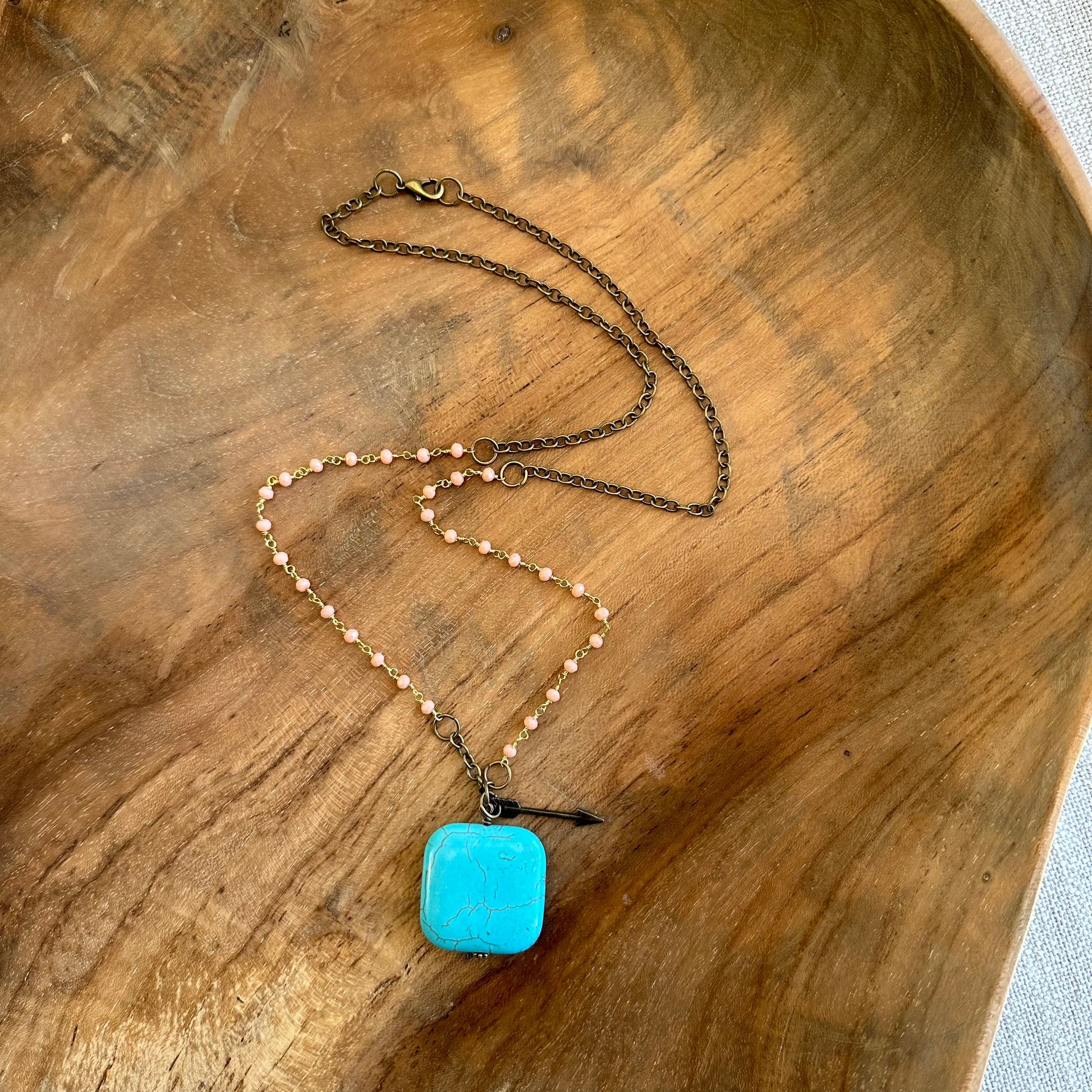 Peach Moonstone and Turquoise Magnesite Beaded Boho Necklace
