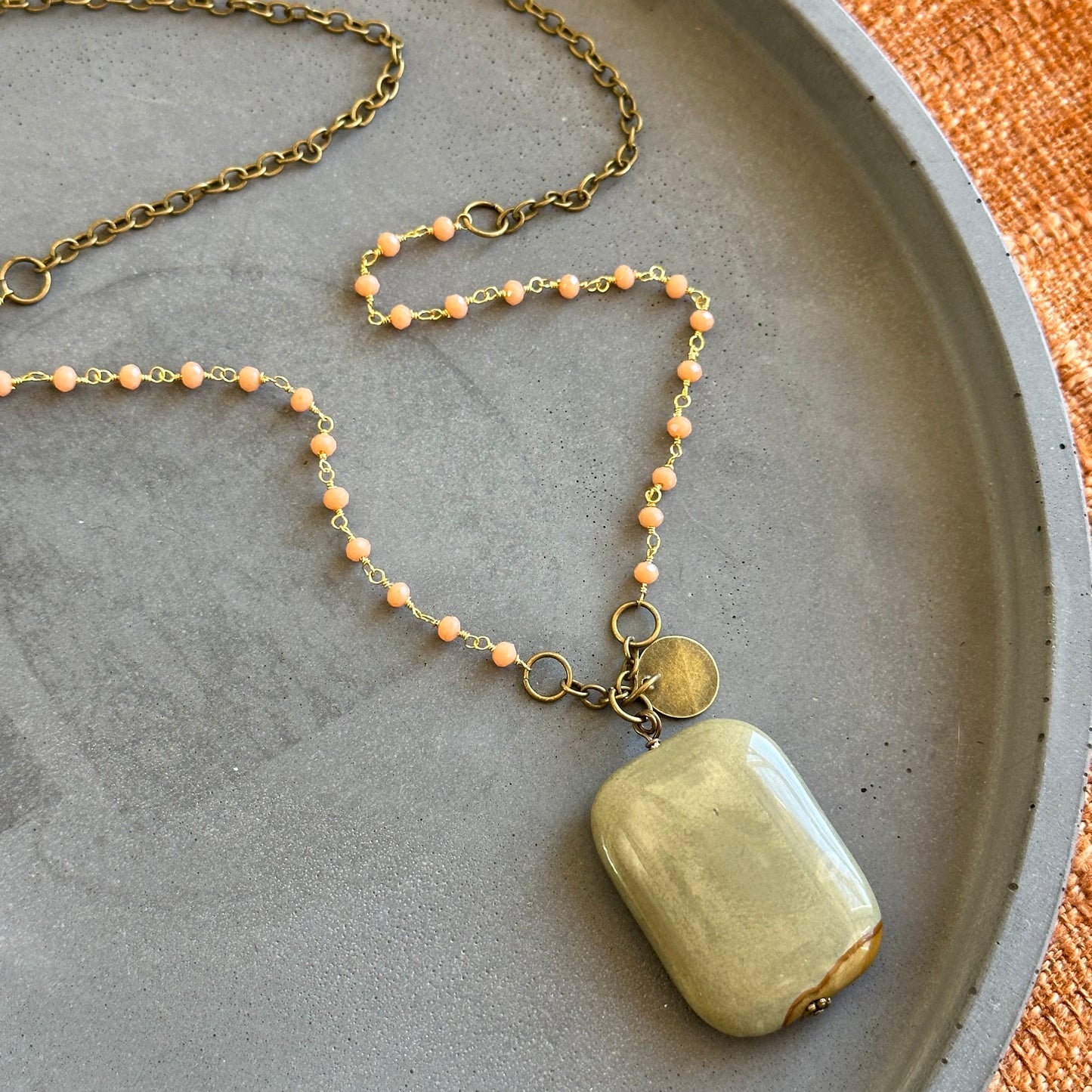 Wild Horse Jasper and Peach Moonstone Boho Necklace