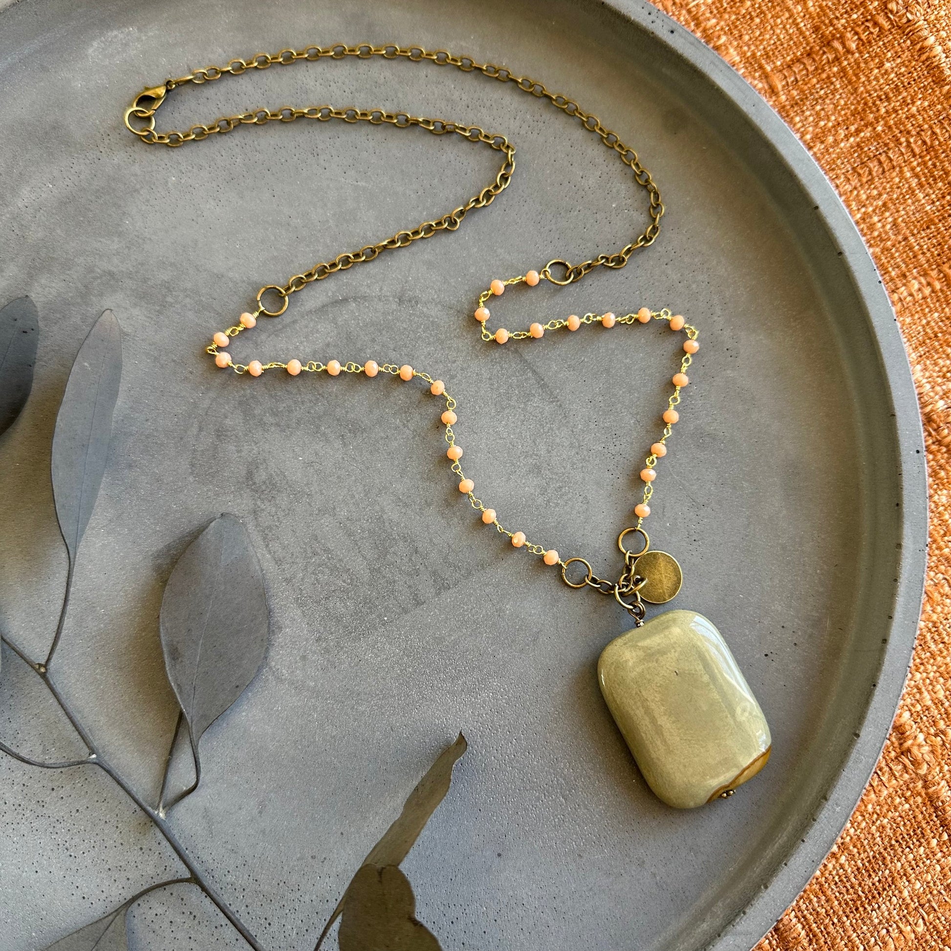 Wild Horse Jasper and Peach Moonstone Boho Necklace