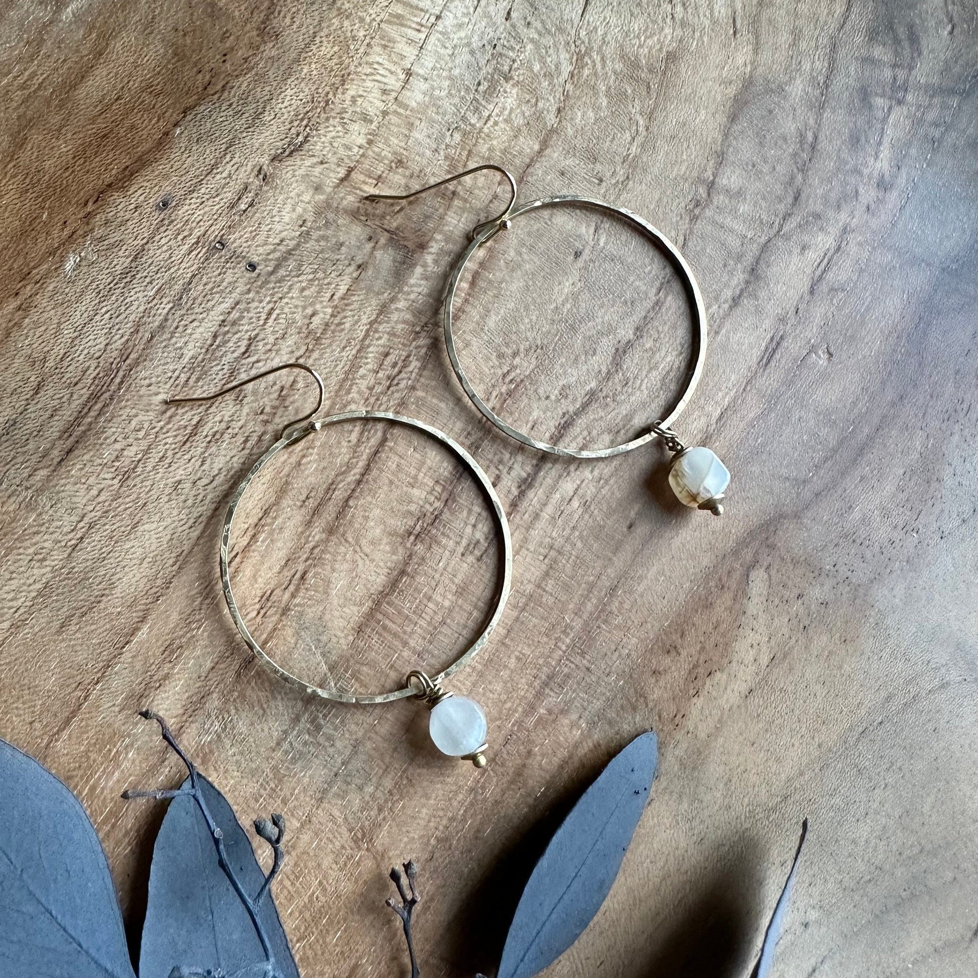 Hammered Hoops with Moonstone