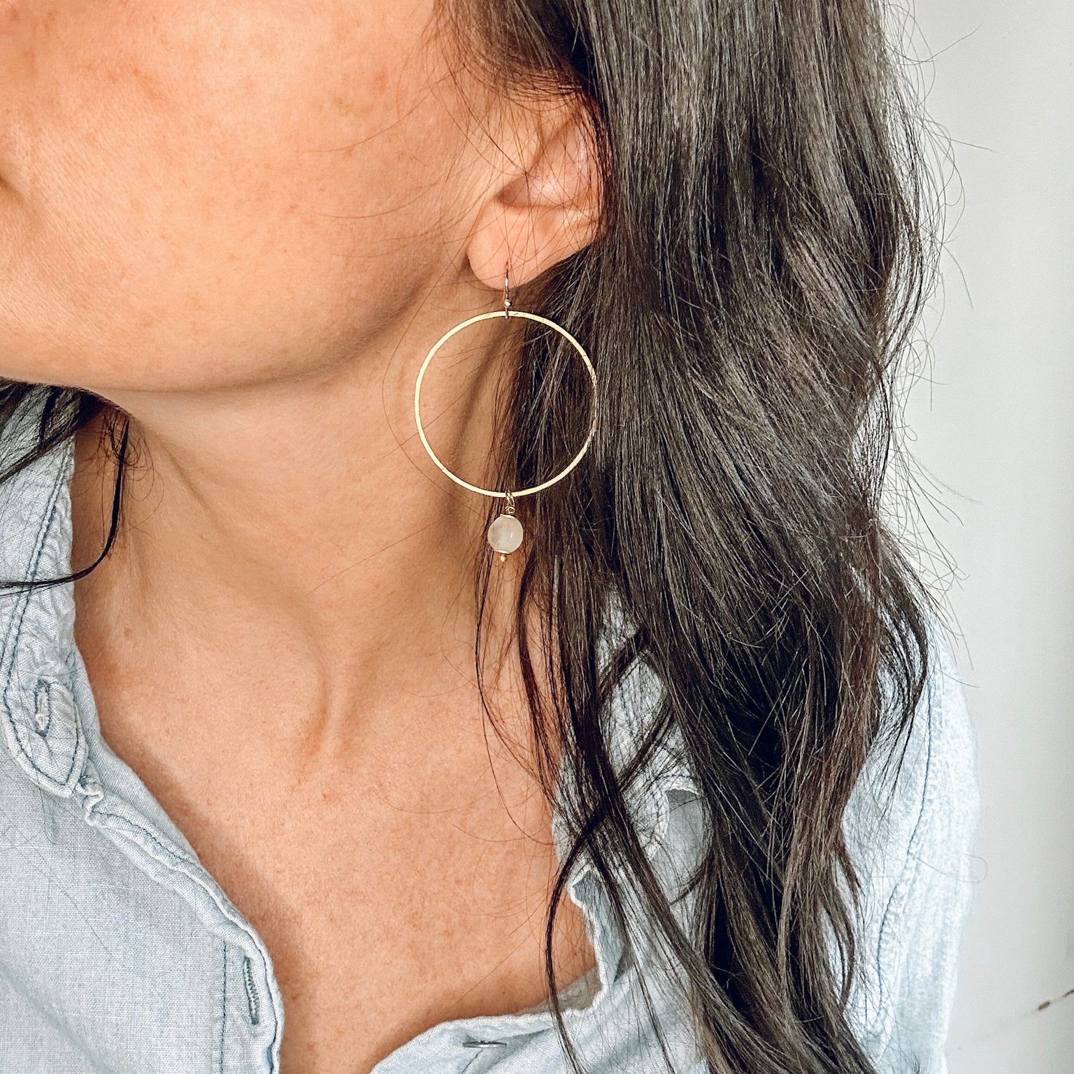 Hammered Hoops with Moonstone