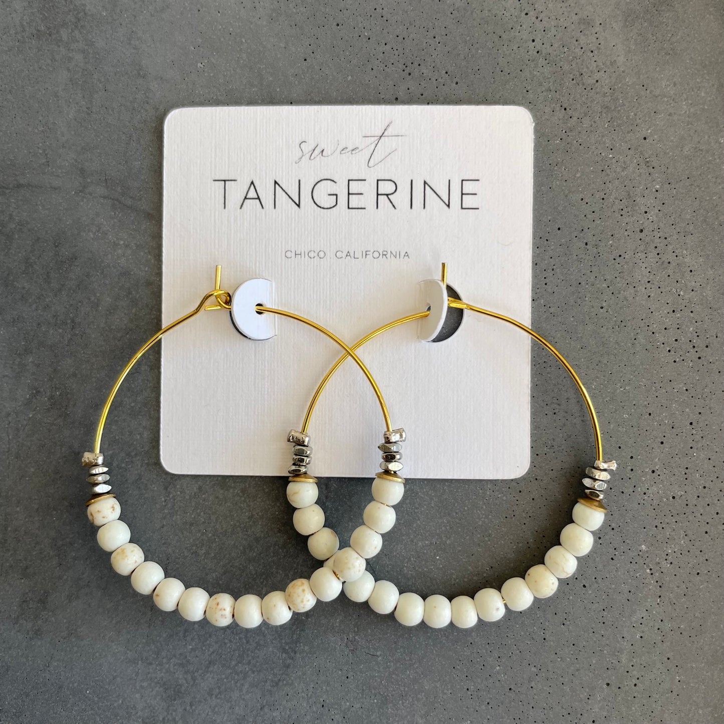 White Stone Artisan Hoops