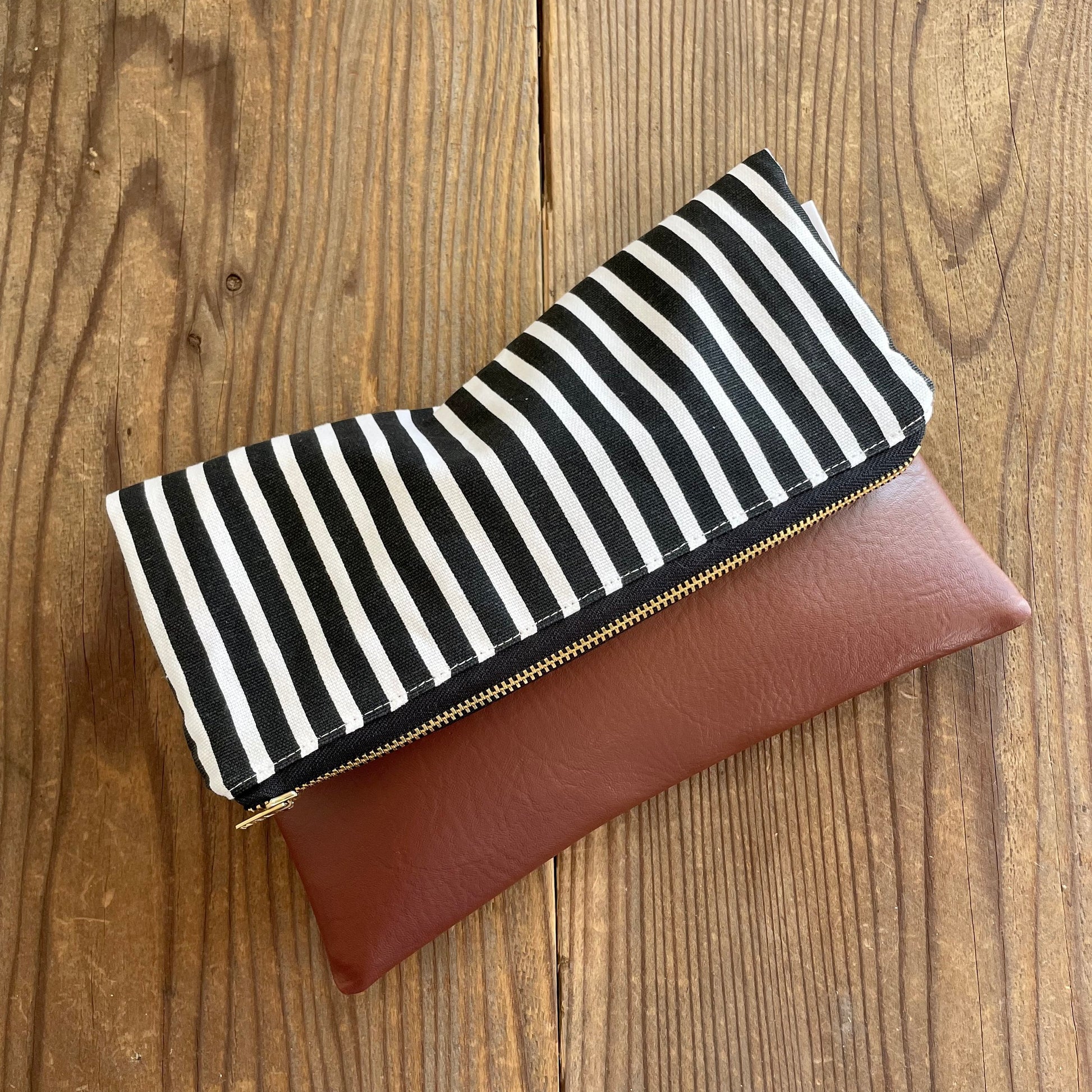 Black Stripe Foldover Clutch