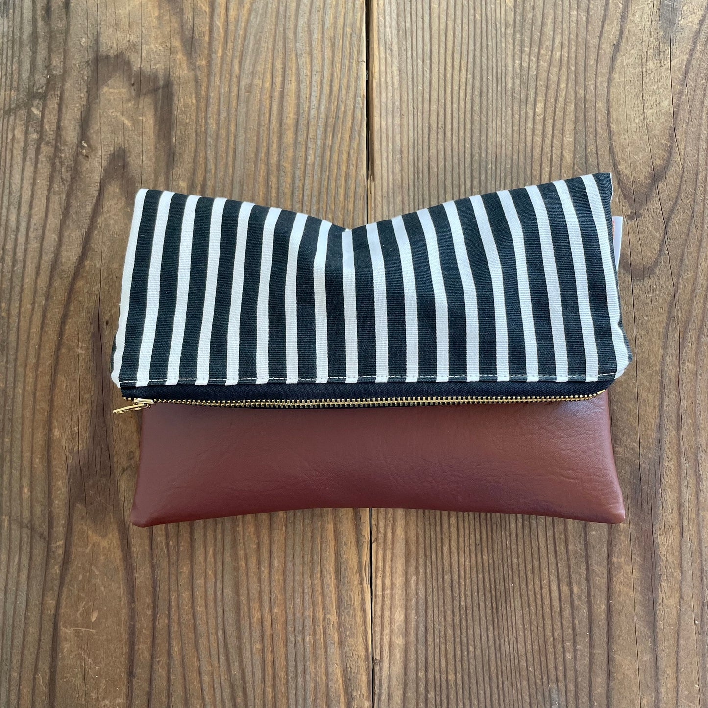Black Stripe Foldover Clutch