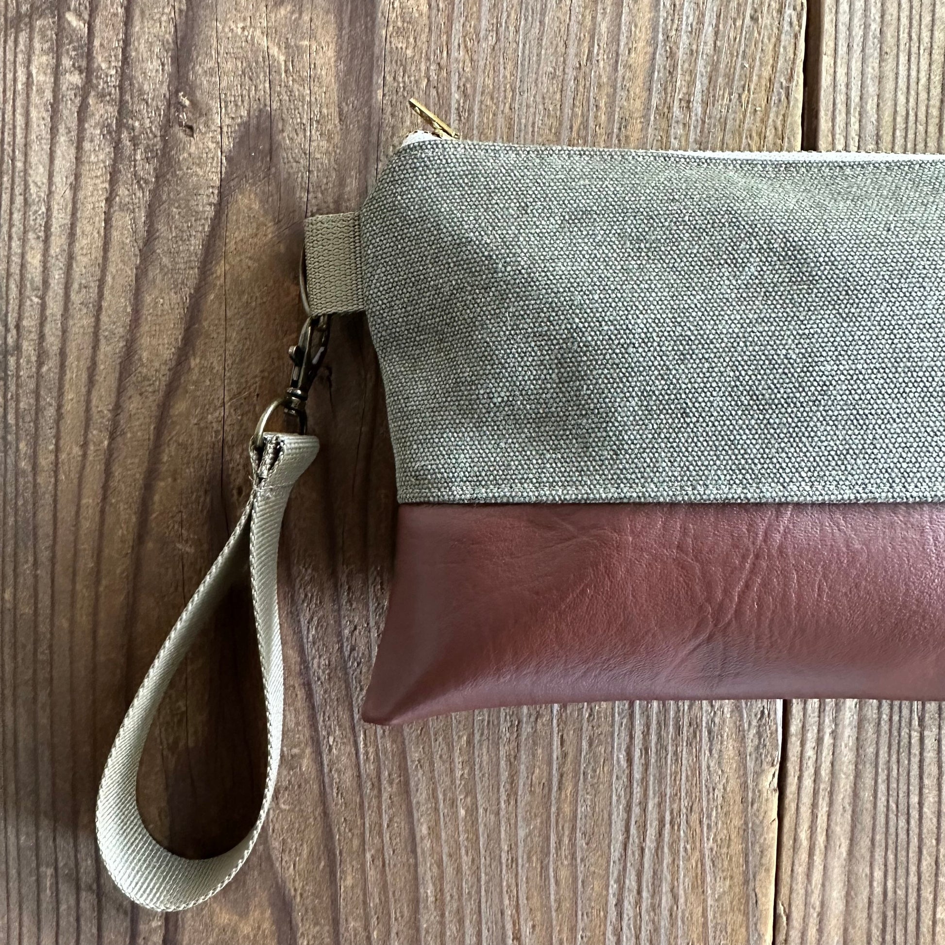 Olive Stonewashed Wristlet