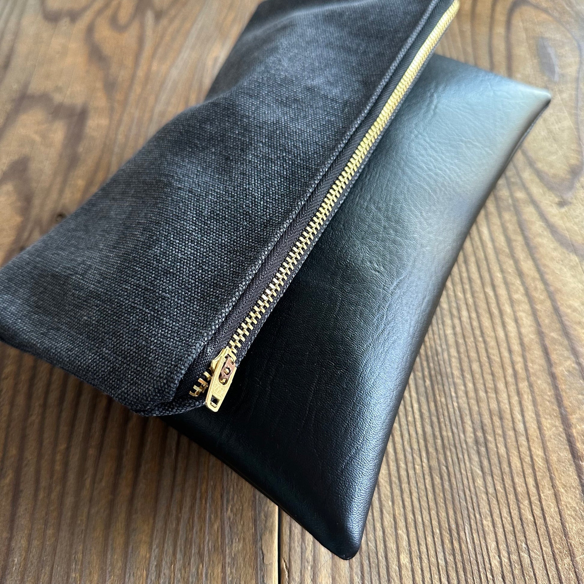 CHARCOAL STONEWASHED FOLDOVER CLUTCH - Main Image