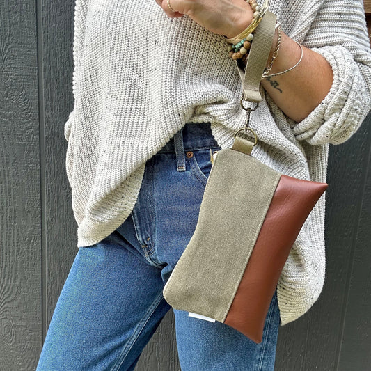 Olive Stonewashed Wristlet