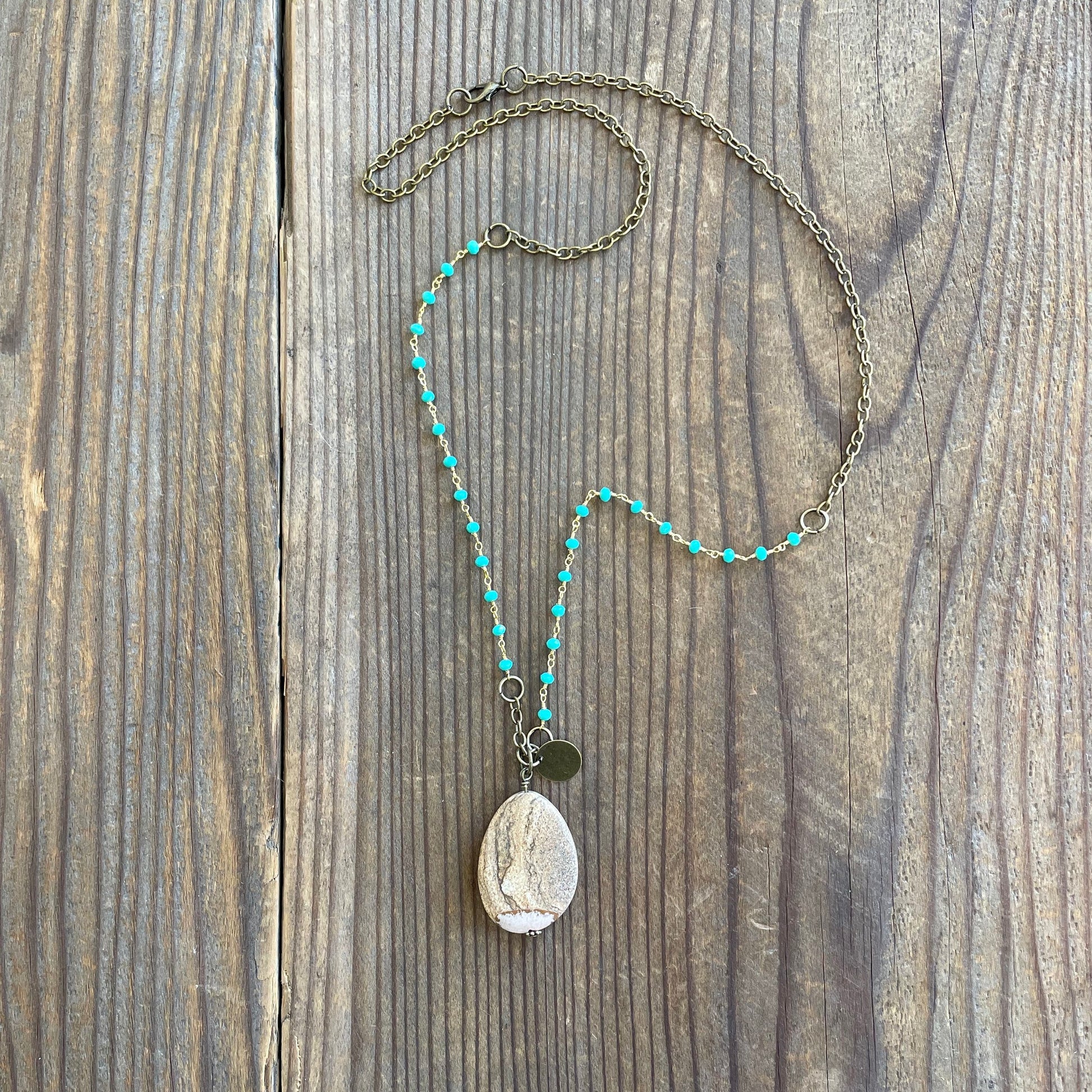 Green Amazonite and Picture Jasper Beaded Boho Necklace