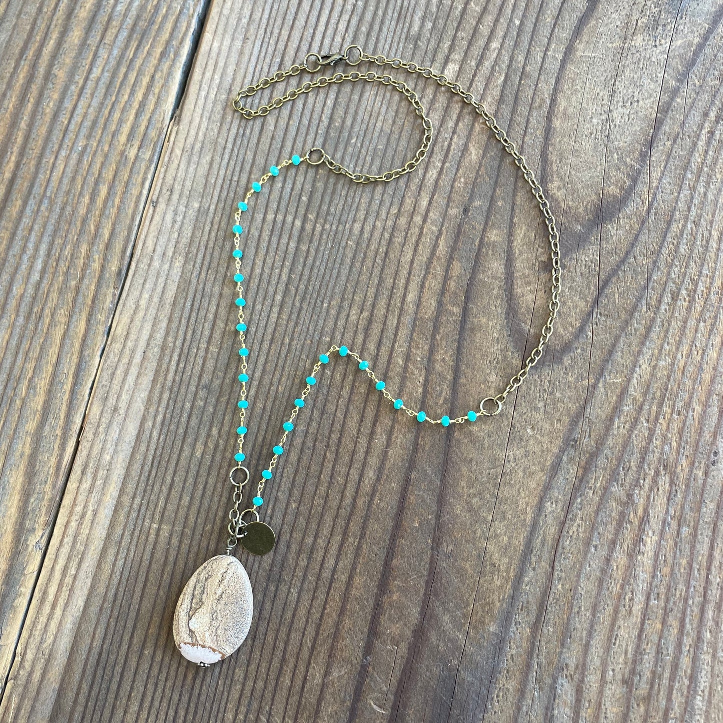 Green Amazonite and Picture Jasper Beaded Boho Necklace