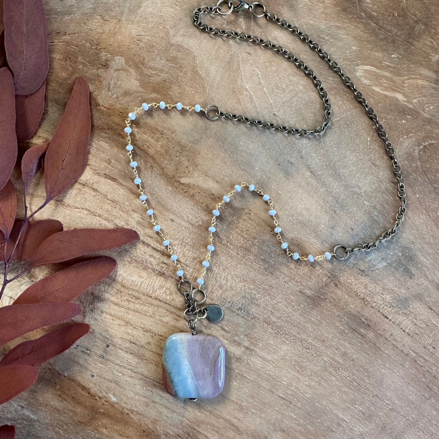 Polychrome Jasper and Gray Stone Beaded Boho Necklace
