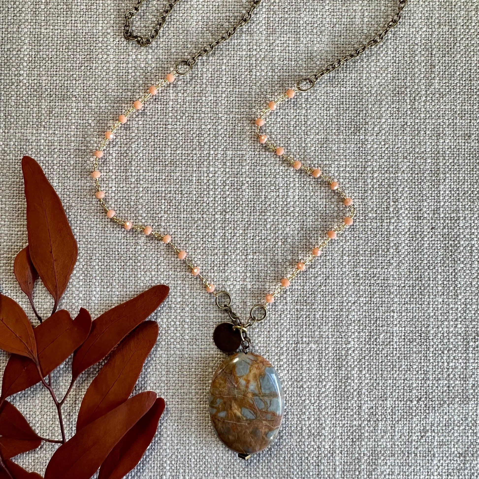 Peach Moonstone and Venus Jasper Beaded Boho Necklace