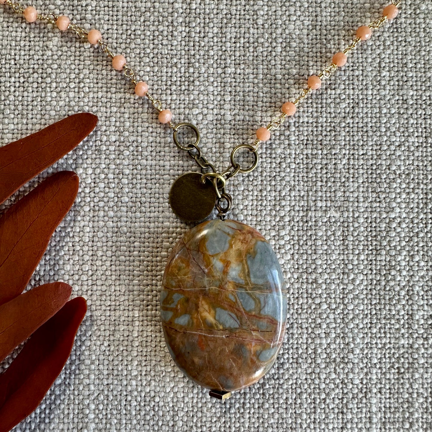 Peach Moonstone and Venus Jasper Beaded Boho Necklace