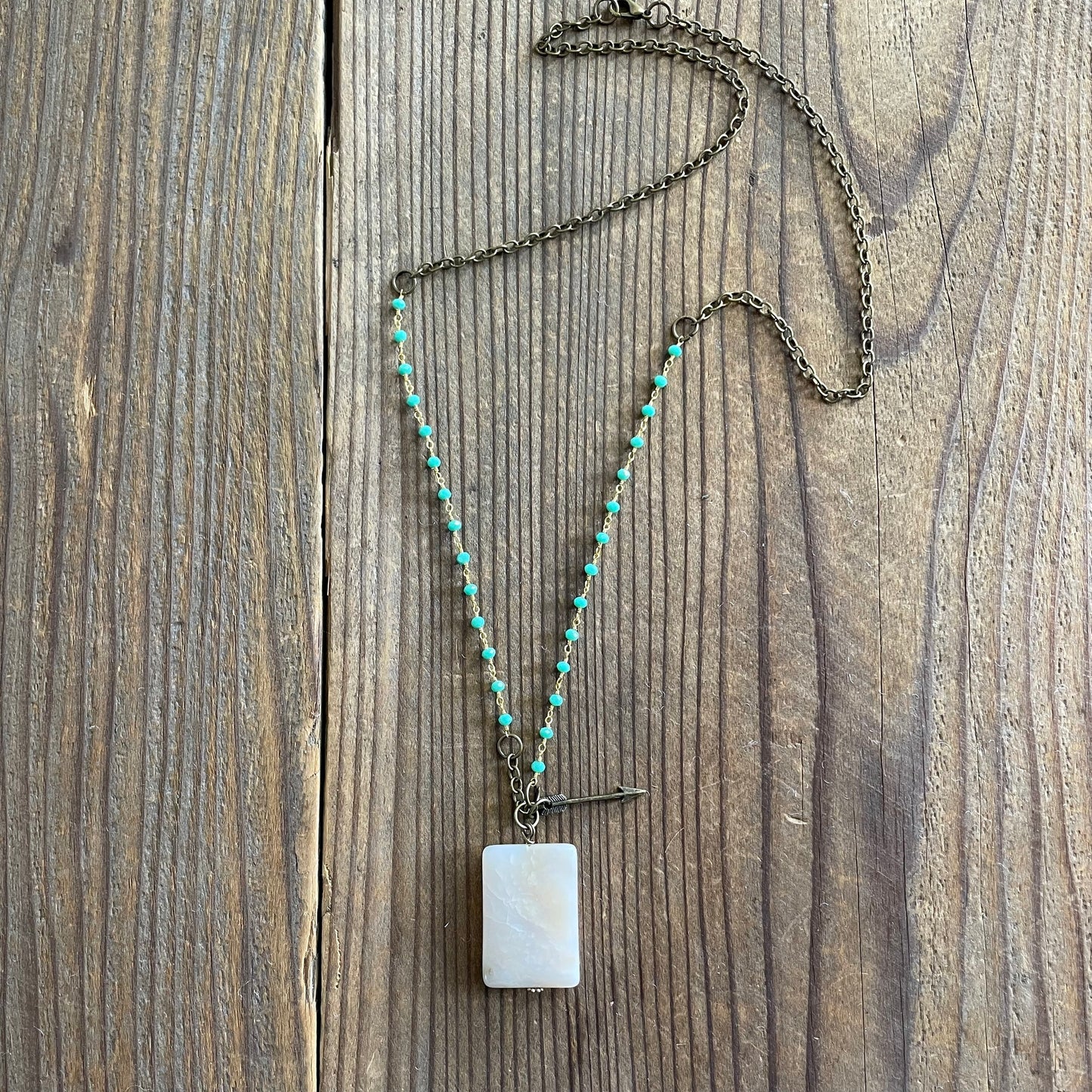 Green Amazonite and Pink Opal Boho Necklace