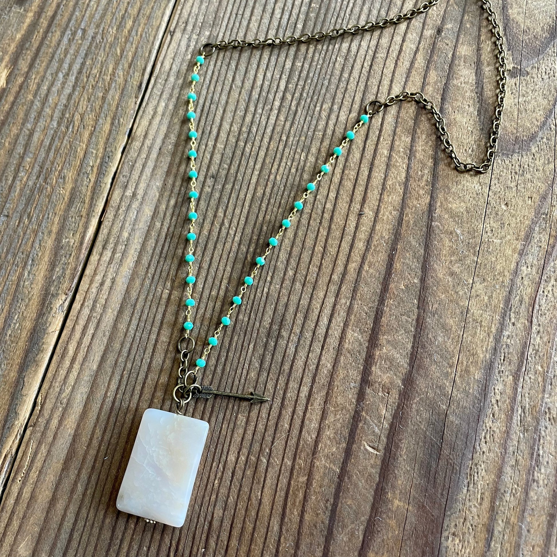 Green Amazonite and Pink Opal Boho Necklace